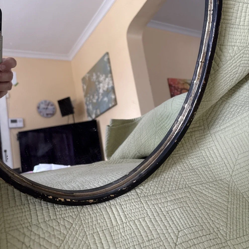 Ornate Oval Wall Mirror Metal Black Gold Distressed Victorian Style 16.5